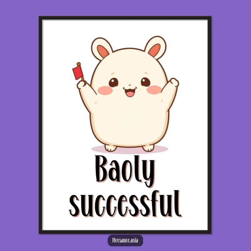 Funny Bao Bun Wall Art: Cheerful Waving Bun Digital Print for Cute Decor