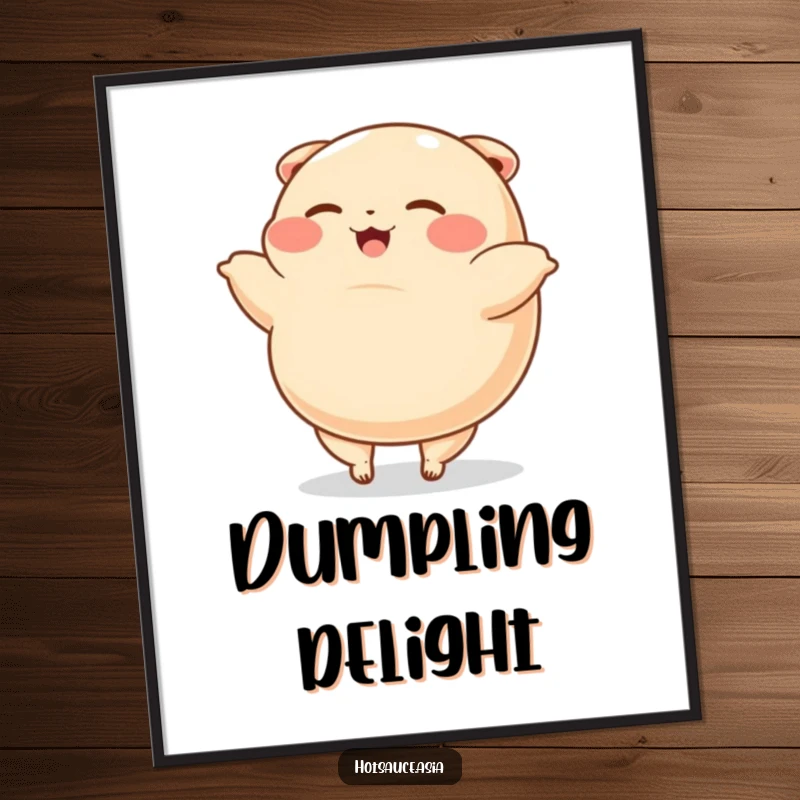 Funny Digital Art Print: A plump, happy cartoon dumpling with tiny legs does a cartwheel, a humorous and joyful artwork.