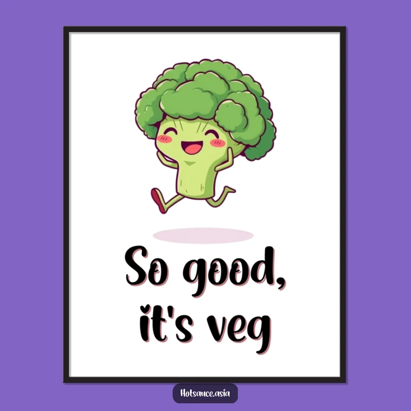 Funny Broccoli Wall Art: Delighted Veggie Kicking Digital Print
