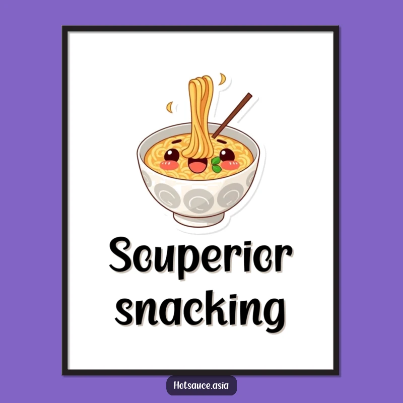 Funny Ramen Wall Art: Surprised Noodle Slurp Digital Print for Joyful Decor