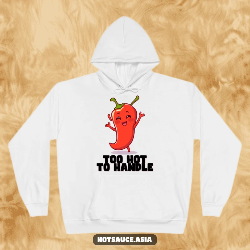 Funny Hoodie: A smiling cartoon chili pepper dances energetically, bringing a touch of spicy humor and warmth.