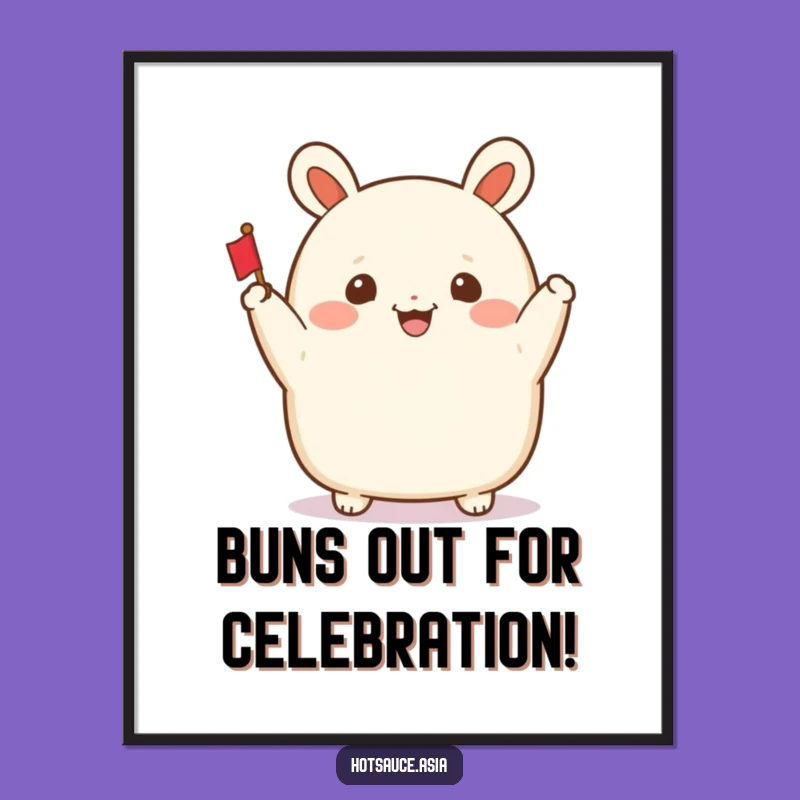 Funny Free Printable Bao Bun Wall Art: Waving Tiny Flag Downloadable Decor