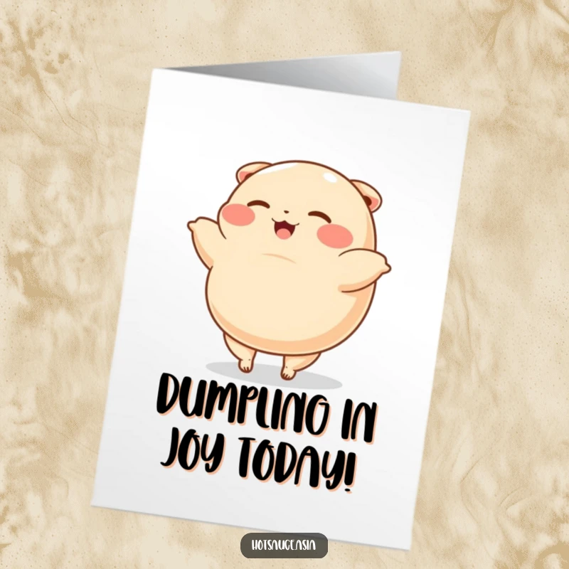 Funny Free Printable Birthday Card: A plump, happy dumpling with tiny legs does a cartwheel for a birthday.