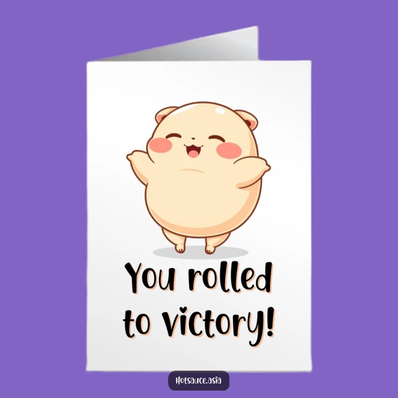 Free Printable Congrats Card: Dumpling's Victory Cartwheel - Funny Downloadable Celebration!