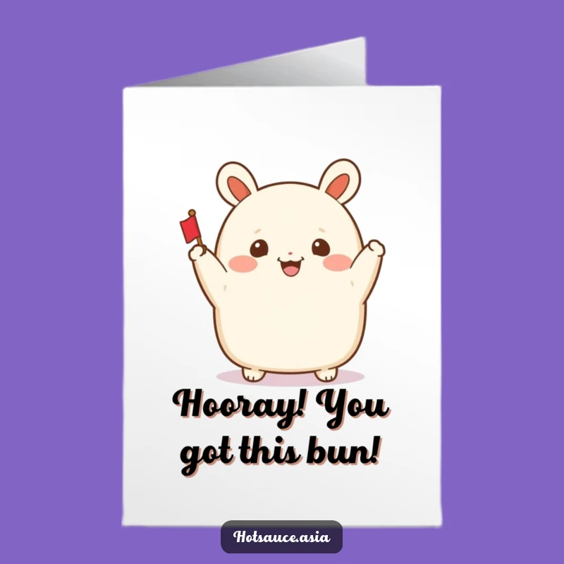 Free Printable Bao Bun Congrats Card: Waving Flag for Your Win Downloadable