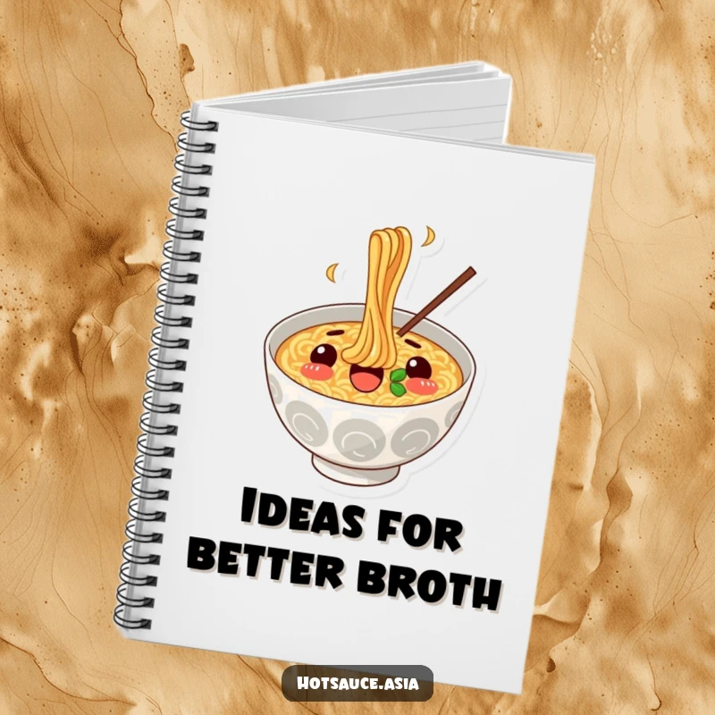 Funny Ramen Surprise Notebook: A cheerful ramen bowl illustration with a surprised expression slurping noodles, ideal for note-taking.