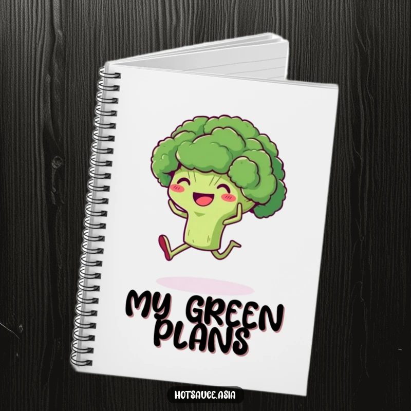 Funny Broccoli Notebook: A delighted broccoli character with legs kicking its heels up, perfect for jotting down ideas.