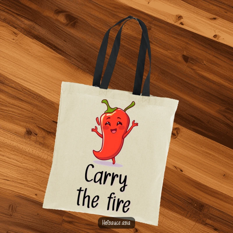 Funny Tote Bag: A smiling cartoon chili pepper dances energetically, a humorous and vibrant accessory for your daily needs.