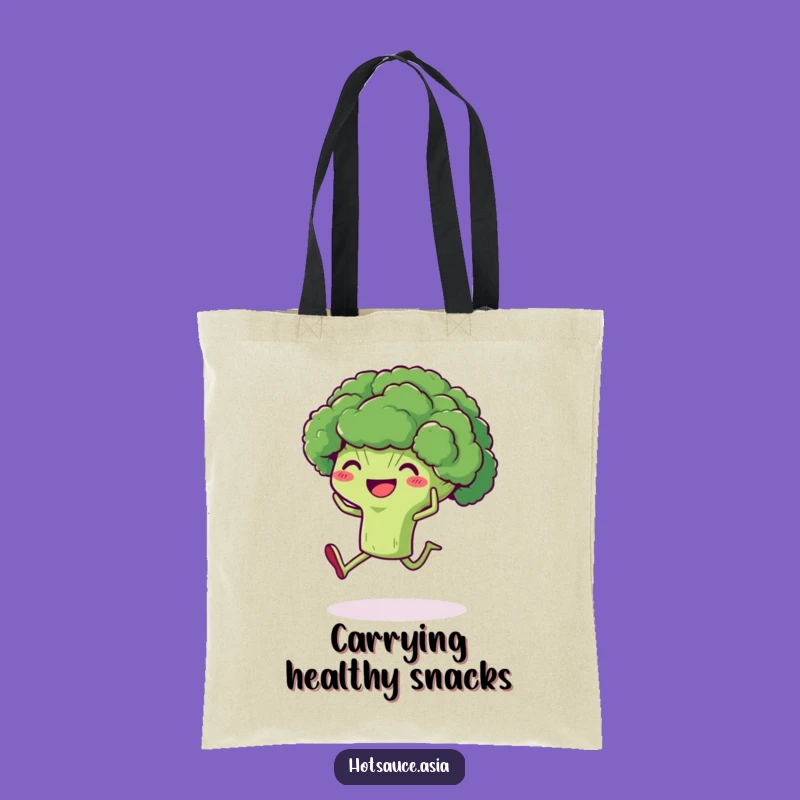 Funny Broccoli Tote Bag: Delighted Veggie Kicking for Groceries